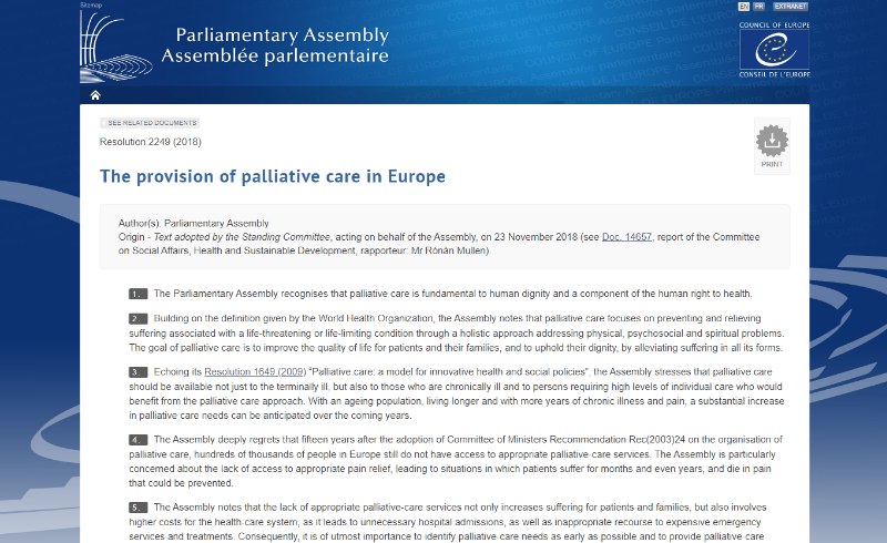 Conselho Europeu adota resolução para os Cuidados Paliativos